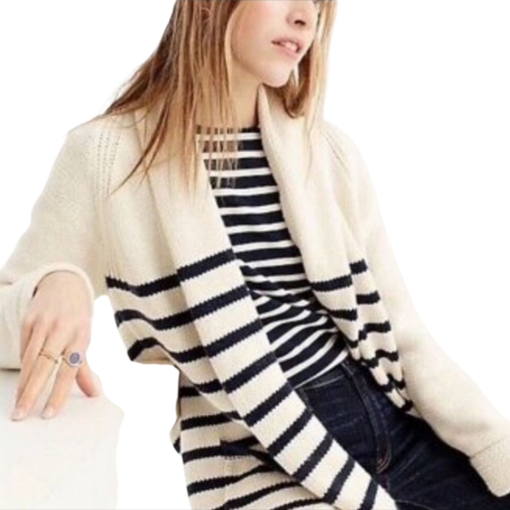 J Crew Striped Navy Cardigan Sweater